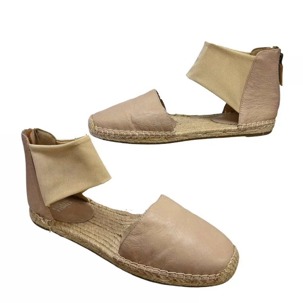 EILEEN FISHER Tan‎ Coy Leather Espadrille Skimmer Flats NWOB